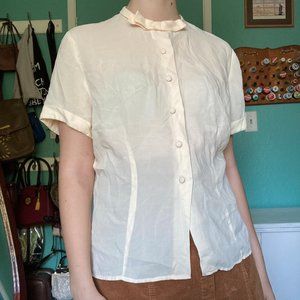 Vintage 1940s Sheer Blouse with Neck Bow Detail
